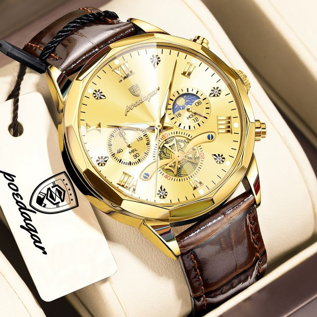 POEDAGAR Armbanduhr Chronograph, Quarz, Leder, Herren - Bild 1