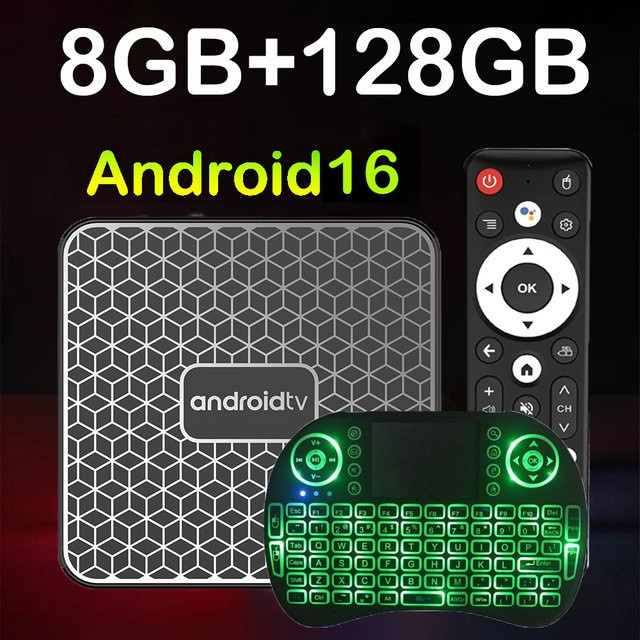 T8S Smart TV Box Android 16 Media Streamer mit 8K Auflösung, 5G Dual WLAN, Google Voice und Netflix Unterstützung, Schwarz - Bild 1
