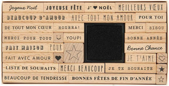 Rico Design Paper Poetry XL Stempelset mit französischen Texten und Typografie in Multicolor aus Holz - Bild 1