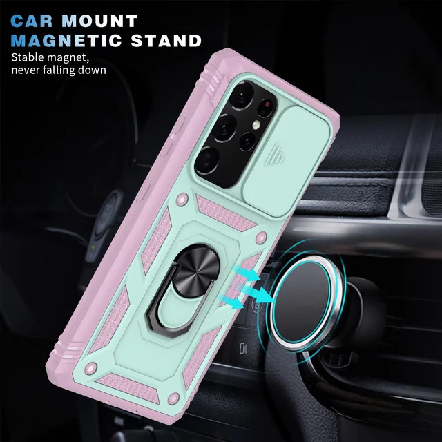 3in1 Heavy Duty Armor Case mit OTT Cover Box für Samsung Galaxy S25 S24 S23 S22 S21 S20 Ultra Plus FE A56 5G in Pink oder Rot - Bild 1