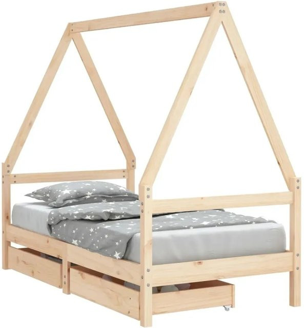 vidaXL Kinderbett aus Massivholz Kiefer mit Schubladen in Braun und Beige, B/T/H: 80 x 160 x 85,5 cm - Bild 1
