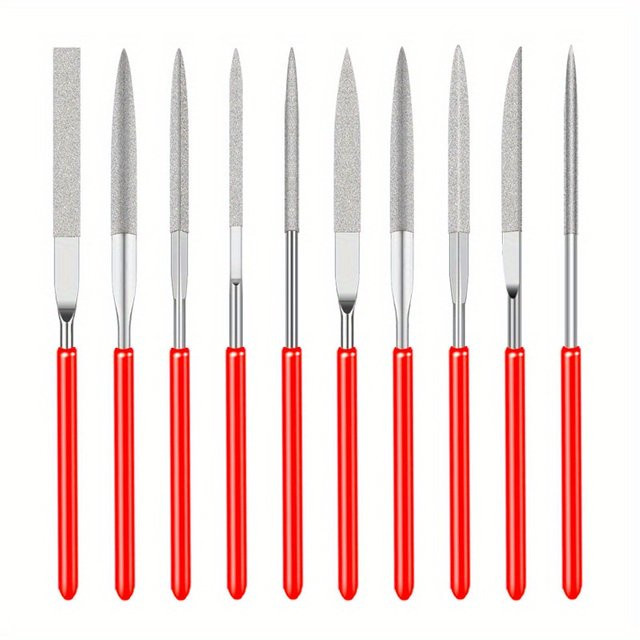 Diamant Nadel Datei Set für Stein Glas und Metall, 5 oder 10 Stück, Mini Feilen für Handwerk und Carving, Maße: 3 x 140 mm - Bild 1
