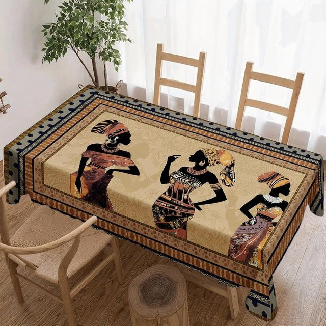 Wasserdichte und wiederverwendbare rechteckige Tischdecke mit afrikanischem Frauen-Design von JINGYUE Pet, Mehrfarbig, B: 100 cm, L: 160 cm - Bild 1
