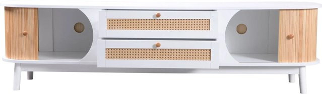 okwish TV Schrank mit Türen, Schubladen und Rattan-Seiten in Weiß, B/T/H: 170 x 39 x 46 cm - Bild 1