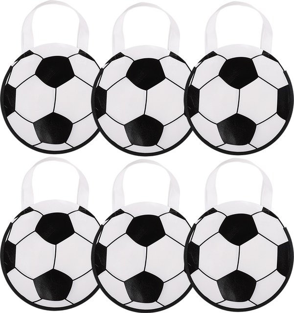 Runde Geschenktüten aus Vliesstoff mit Fußball-Motiv in Weiß für Geburtstagsfeiern und Partys, 6 oder 12 Stück - Bild 1