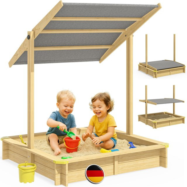 Sandkasten Hellbraun mit neigbarem Sonnendach B/T/H: 120 x 120 x 120 cm - Bild 1