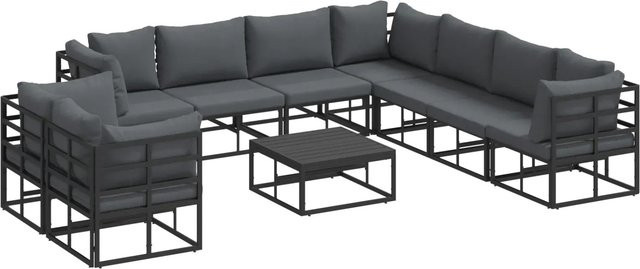 vidaXL Garten-Sofa-Set 10-teilig in Schwarz aus pulverbeschichtetem Aluminium mit Textilene-Stoff und Kissen - Bild 1