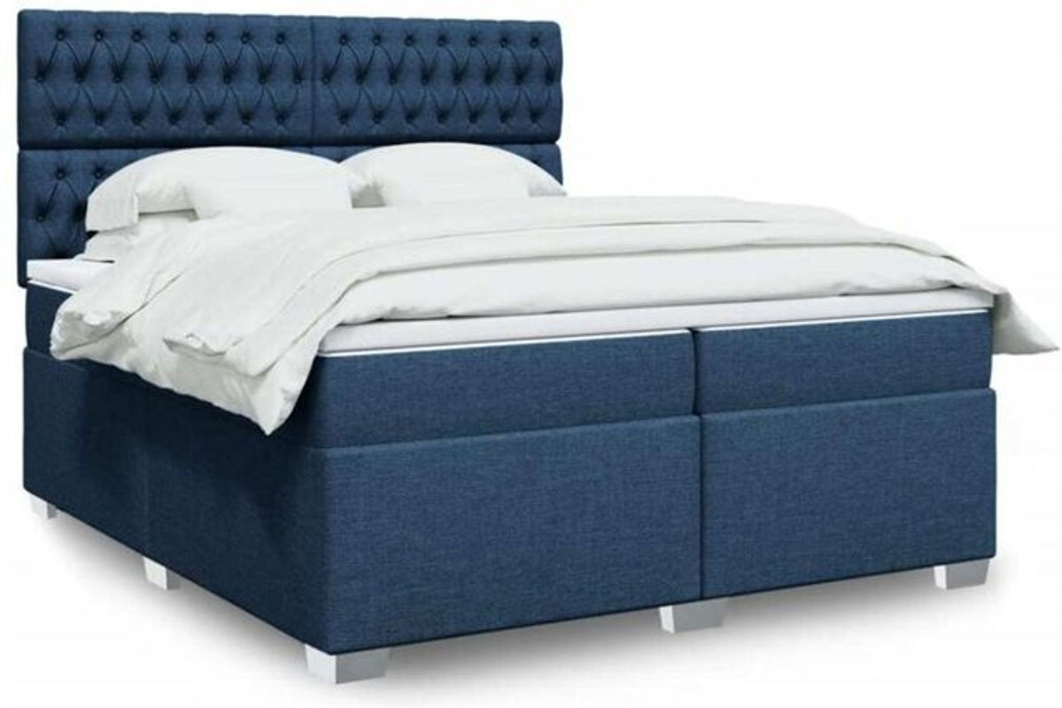 Boxspringbett mit Matratze von vidaxl in Blau und Weiß aus Stoff und Holzwerkstoff, B/T/H: 200 x 200 x 150,5 cm - Bild 1