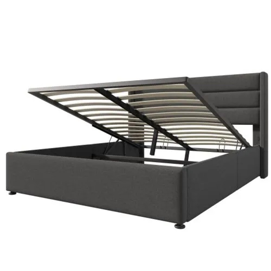 KOMHTOM Polsterbett mit Stauraum und hydraulischem Lift-up-System, B/T/H: 160 x 200 cm, Farbe: Grau/Beige, Material: Leinen und Holz - Bild 2