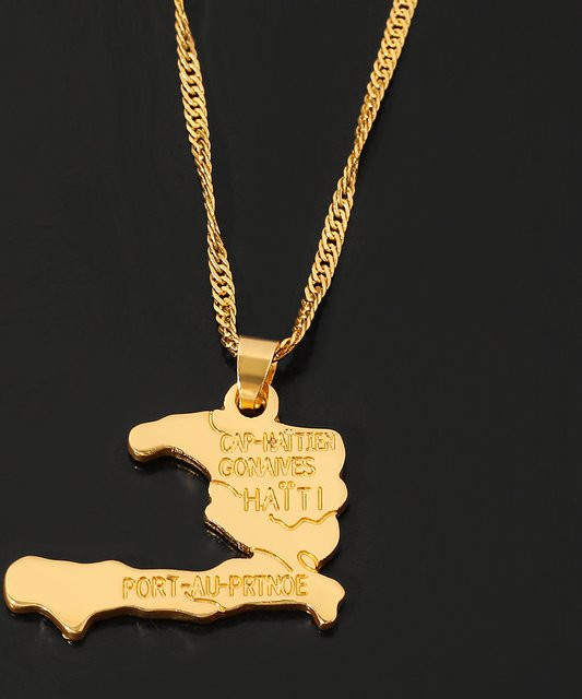 TAKARA TOMY Anhänger Halskette Haiti-Karte, Gold, Unisex - Bild 1