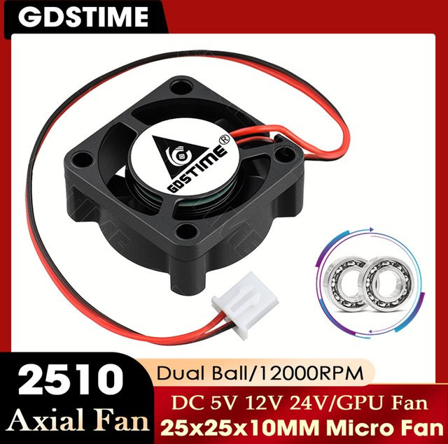 GDSTIME 2510 Mikro-Lüfter mit Doppelkugellager in Schwarz, B/H/T: 25 x 25 x 10 mm - Bild 1