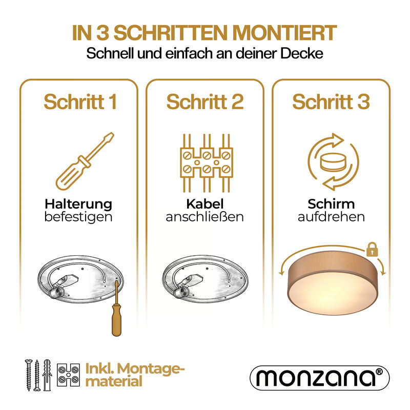 MONZANA Deckenlampe aus Stoff in Taupe und Beige, Durchmesser: 30 cm - Bild 2