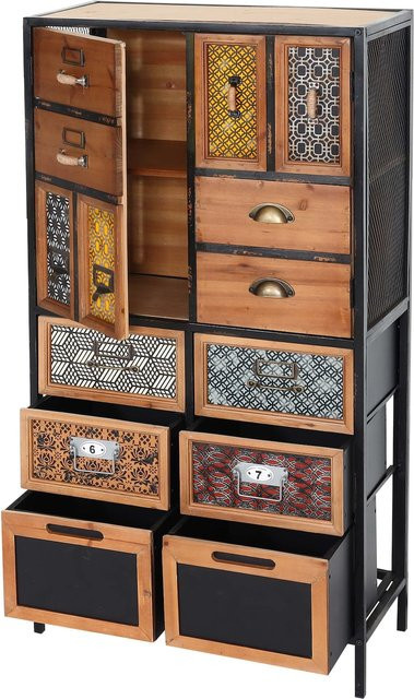 Apothekerkommode MCW-L38 aus Tanne und Metall in Braun im Vintage Shabby-Look, B/T/H: 120 x 62 x 33 cm - Bild 1