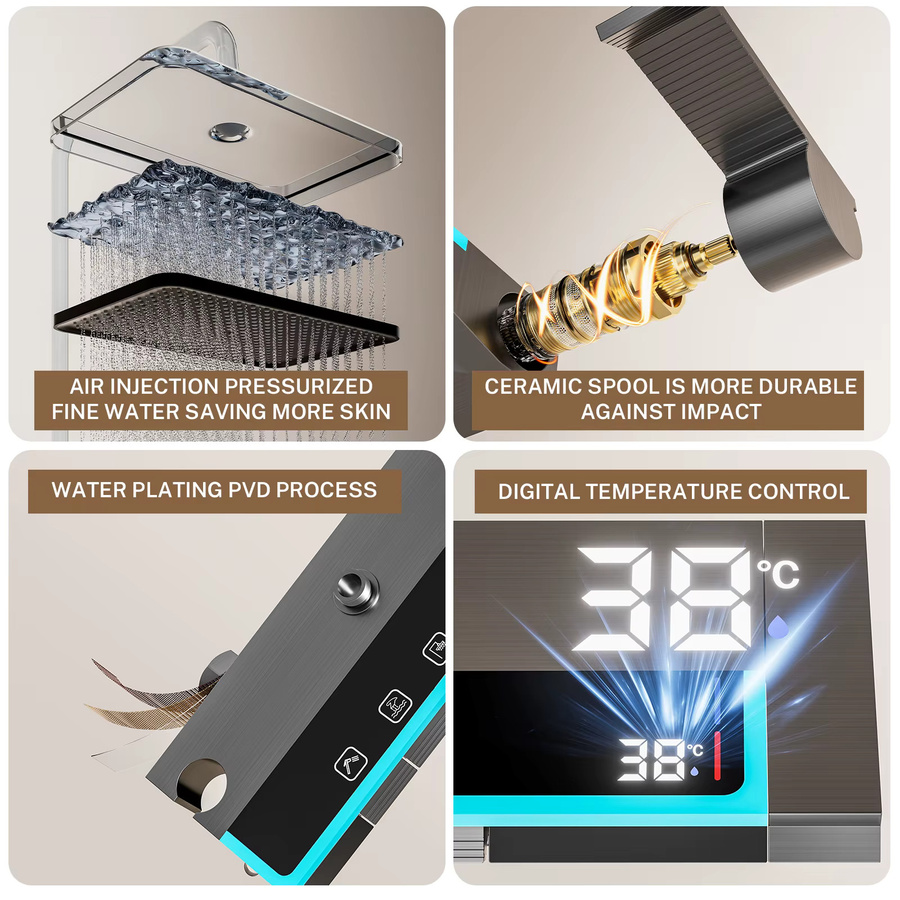 Vremota Badezimmer-Duschsystem mit digitaler Temperaturanzeige und 4 Funktionen als Warm- und Kaltwasser-Duscharmatur-Set - Bild 6