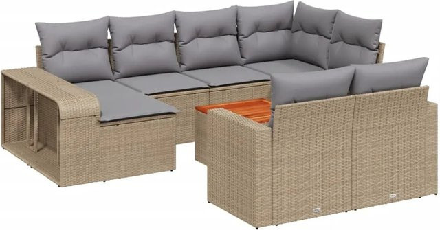 vidaXL 11-teilige Garten-Sofagarnitur aus Poly-Rattan und Akazienholz mit Kissen in Beige - Bild 1