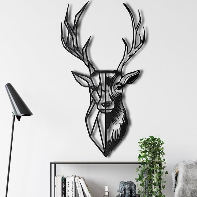 Geometrischer Hirschkopf aus Metall als Wanddeko in Schwarz, B: 48 cm, H: 90 cm - Bild 1