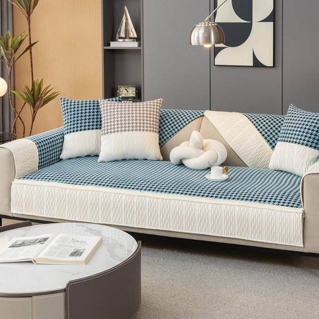 Luxuriöser Sofabezug mit Hahnentritt-Steppung in Chenille-Optik, quadratisch, B/B: 70 x 70 cm - Bild 1