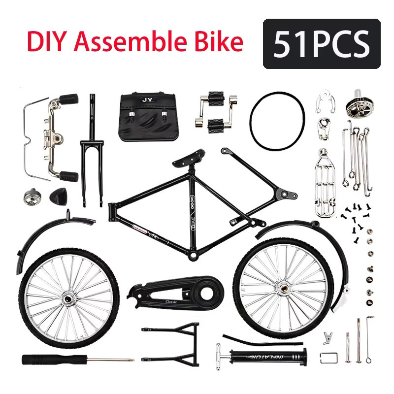 KaKBeir Mini Fahrrad Modell aus Metall in Schwarz, 51-teiliges Bausatz Set zum Zusammenbauen als Sammlerstück und Spielzeug - Bild 1