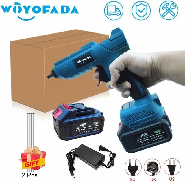 WOYOFADA Elektrische Heißklebepistole für Makita 18 V Akku, kabelloser Kleber in Blau für 11 mm Klebestifte - Bild 1