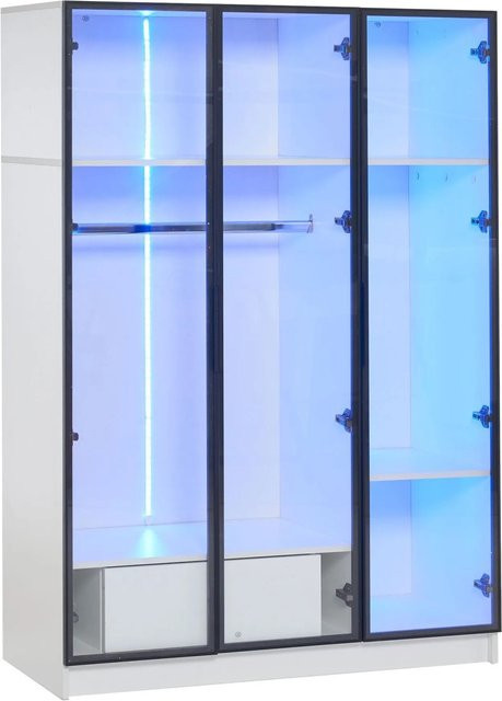 okwish Kleiderschrank mit Glastüren und LED-Beleuchtung in Weiß, B/T/H: 110 x 50 x 160 cm - Bild 1