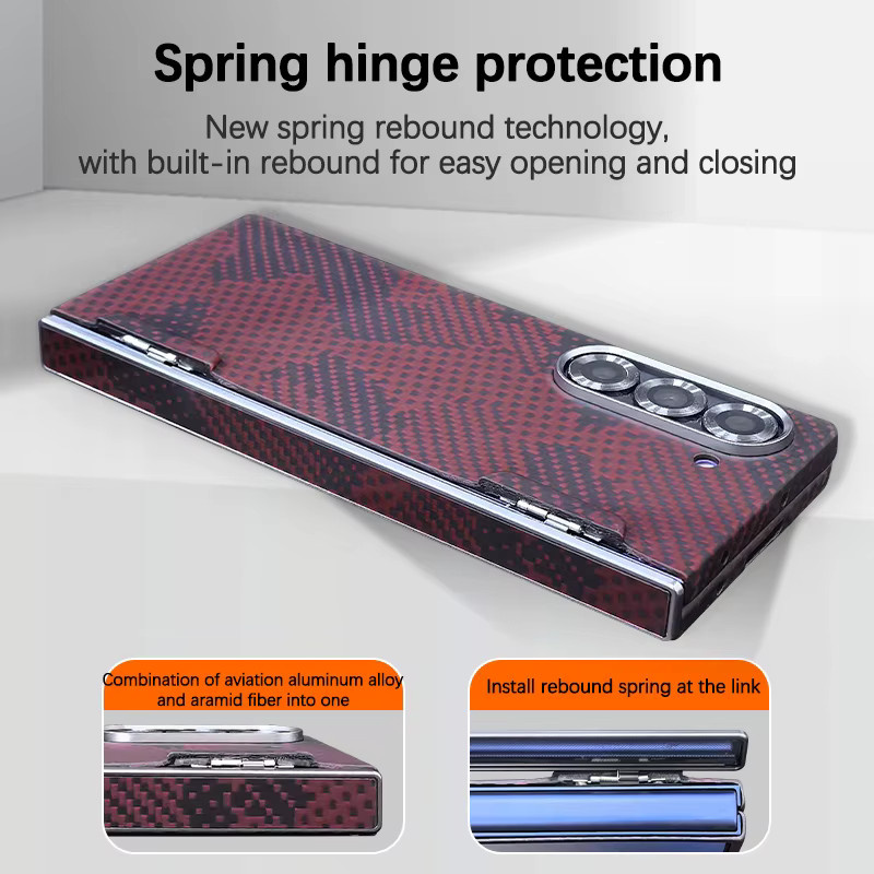 Original Aramid Carbon Fiber Magnetische Handyhülle für Samsung Galaxy Z Fold 7 5G in Rot mit stoßfestem Schutz und Klappscharnier-Abdeckung - Bild 3
