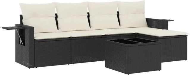 vidaXL 6-teilige Garten-Sofagarnitur aus Poly-Rattan mit Kissen in Schwarz - Bild 1