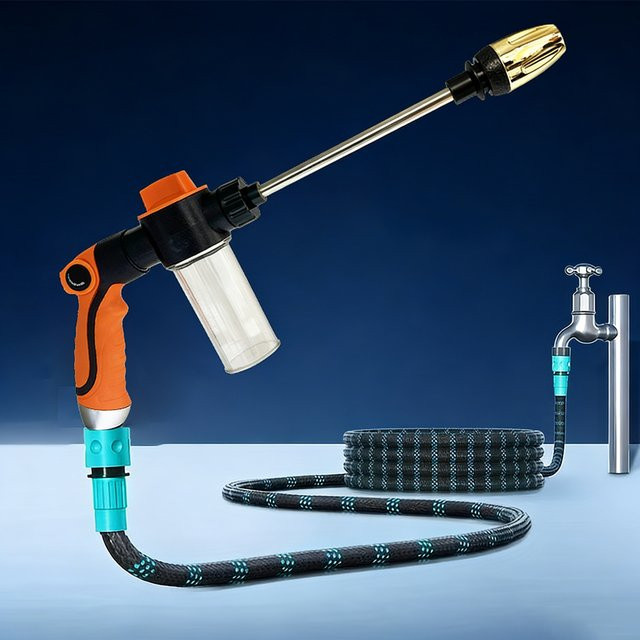 FLOWERS SPRAL Tragbare Hochdruck-Wasserpistole mit einstellbarer Beschichtung in Orange für Autowäsche und Garten als Schlauchdüse und Schaum-Sprühpistole - Bild 1
