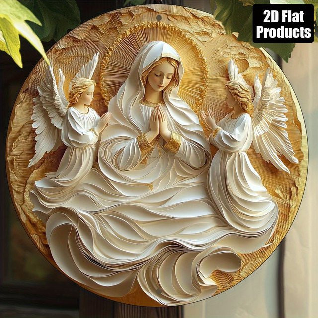 Rundes Aluminiumschild Potdemiel mit Jungfrau Maria Motiv im Retro-Stil, Durchmesser: 20 cm - Bild 1