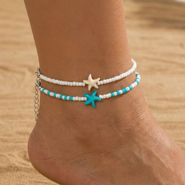 Rinhoo Fußkettchen-Set, Blau, Perle, Unisex - Bild 1