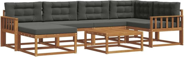 vidaXL 7-tlg. Outdoor-Sofagarnitur in L-Form aus Akazienholz mit Kissen in Anthrazit und Natur - Bild 1