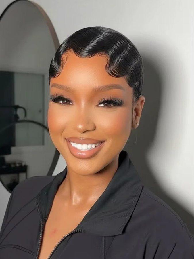 OYM HAIR Echthaar-Perücke, Pixie-Schnitt, schwarz, Damen - Bild 5
