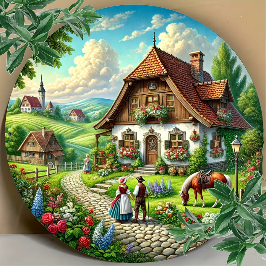 Rundes Metallschild Potdemiel mit Bauernhoflandschaft in Multicolour, Durchmesser: 20 cm - Bild 3