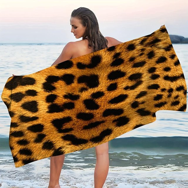 Dalangpa Mikrofaser Strandtuch mit Tigerstreifenmuster in Weiß und Multicolour, schnelltrocknendes Badetuch für Strand und Pool, Breite: 30 cm, Höhe: 60 cm - Bild 1