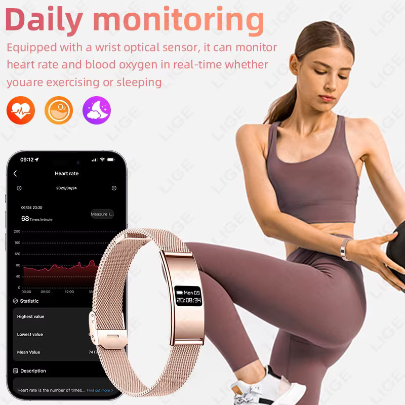 LIGE Smartwatch, Edelstahl, Milanaise, Schwarz, Unisex - Bild 4