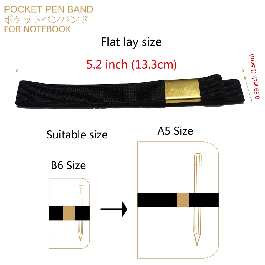 Buke Notebook Stifthalter mit elastischem Band und goldfarbener Metallschnalle in Grau und Gold - Bild 1