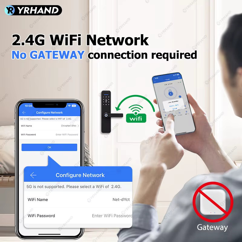 YRHAND Smartes Wifi Türschloss mit biometrischem Fingerabdruck in Schwarz, kompatibel mit Google Home und Alexa - Bild 2