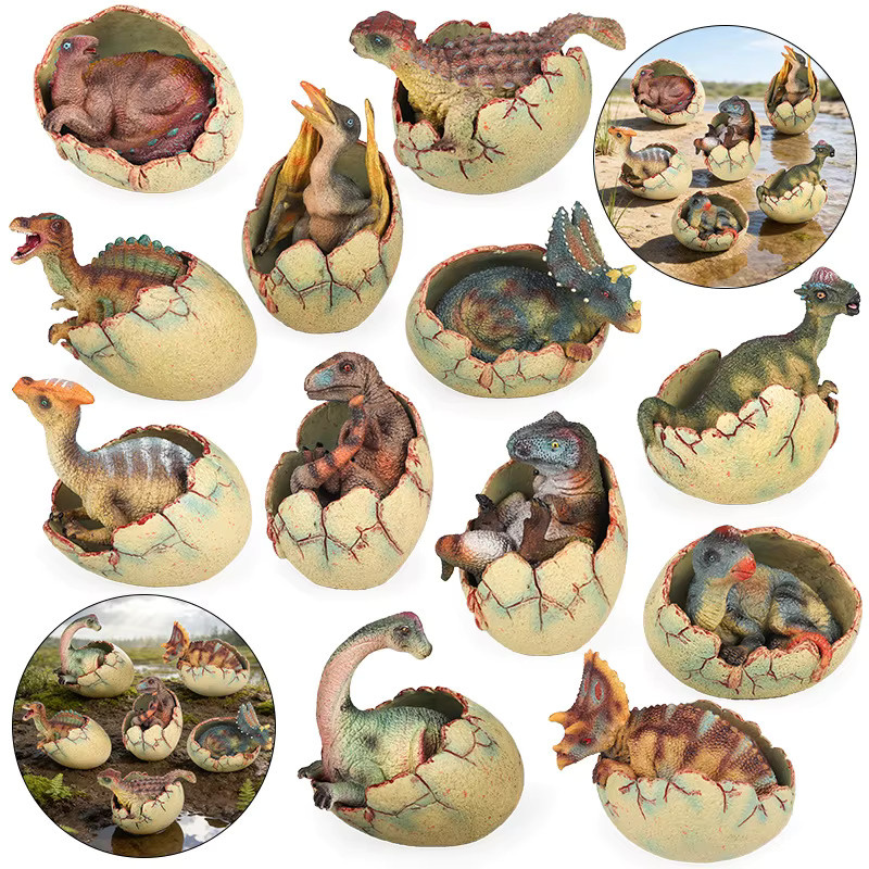 Oenux Dinosaurier-Ei-Modell mit T-Rex, Spinosaurus, Velociraptor und Pterosaurier Figuren-Statue, Kunststoff, Bunt / Mehrfarbig - Bild 3