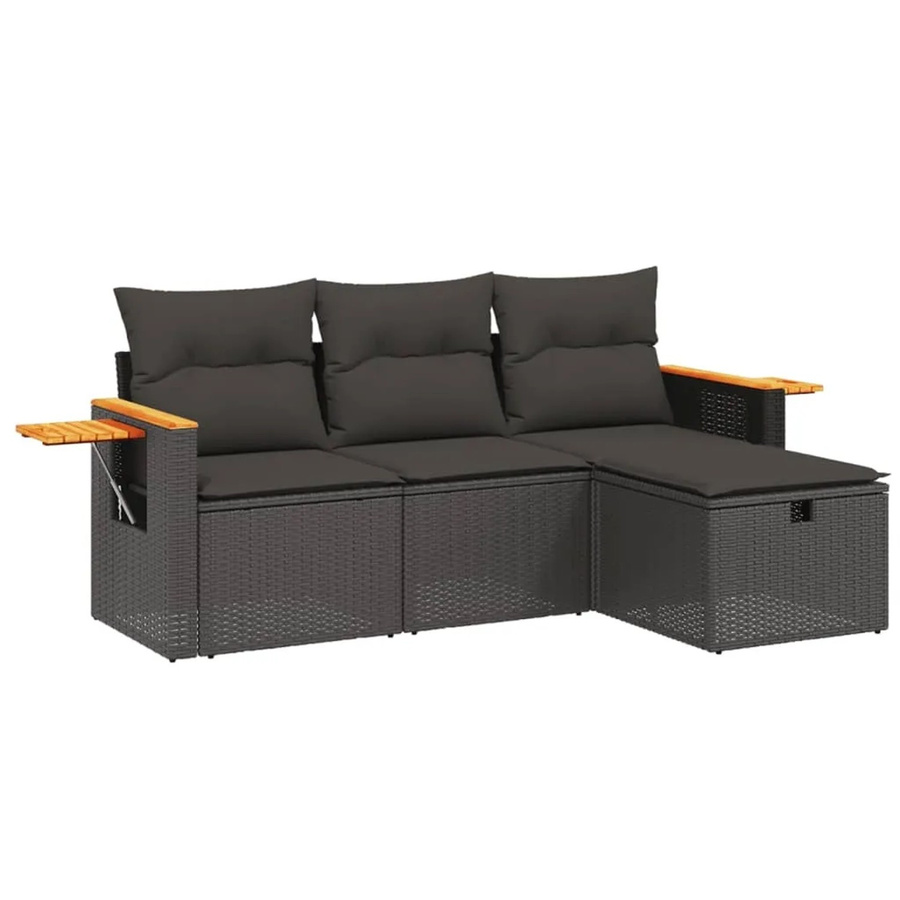 vidaXL 4-tlg Garten-Sofagarnitur aus Poly-Rattan mit Kissen in Schwarz Modell 59 - Bild 2
