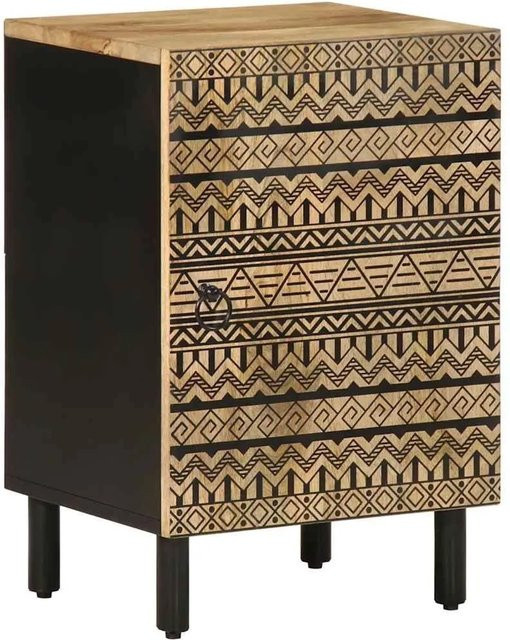vidaXL Badschrank aus Massivholz Mango im Retro-Stil mit Blumenmuster, Braun/Schwarz, B: 38 cm, T: 33,5 cm, H: 58 cm - Bild 1