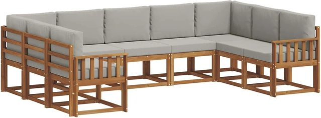 vidaXL Outdoor-Sofagarnitur aus Akazienholz in L-Form, 9-teiliges Set mit Kissen in Natur und Hellgrau - Bild 1