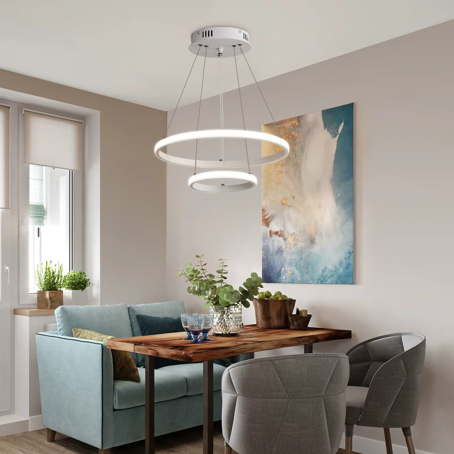 Mckalen LED-Pendelleuchte in Weiß, moderne zweikreisige Hängelampe für Wohnzimmer und Schlafzimmer - Bild 3