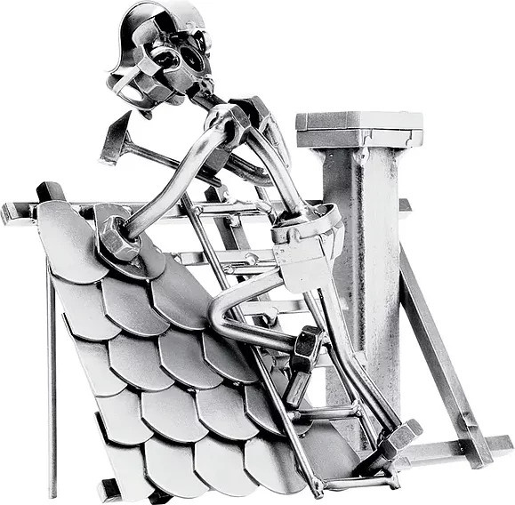 Hinz und Kunst Schraubenmännchen Dachdecker mit Leiter in Silber aus Metall - Bild 1