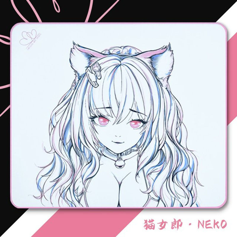 Unusual Way Neko Sports Gaming Mousepad mit Poron-Substrat und Plüschstoff in Weiß - Bild 1