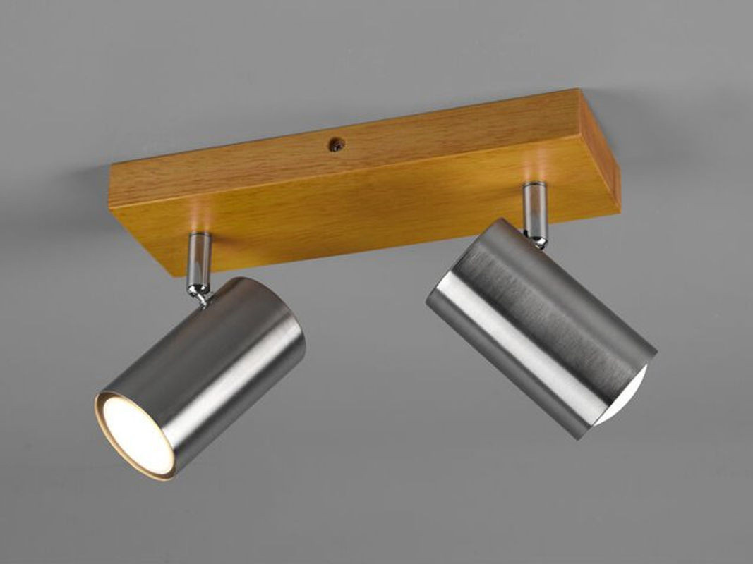 Deckenstrahler Marley Trio 2-flammig in Silber und Grau mit Holz und Metall im skandinavischen Design, Breite: 25 cm - Bild 1