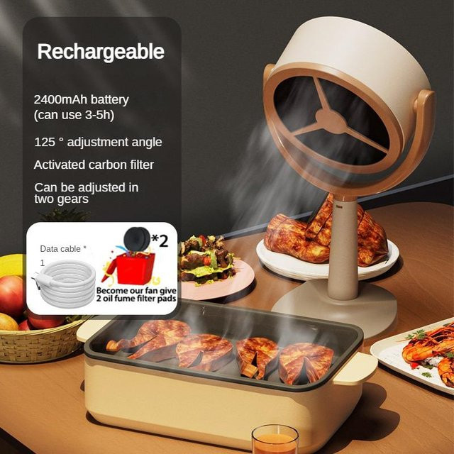 Tragbare Mini-Dunstabzugshaube Binchi Keji Travel in Beige, kabellose Tisch-Dunstabzugshaube mit Umluftfunktion und USB-Aufladung für Grill und Hot Pot - Bild 1