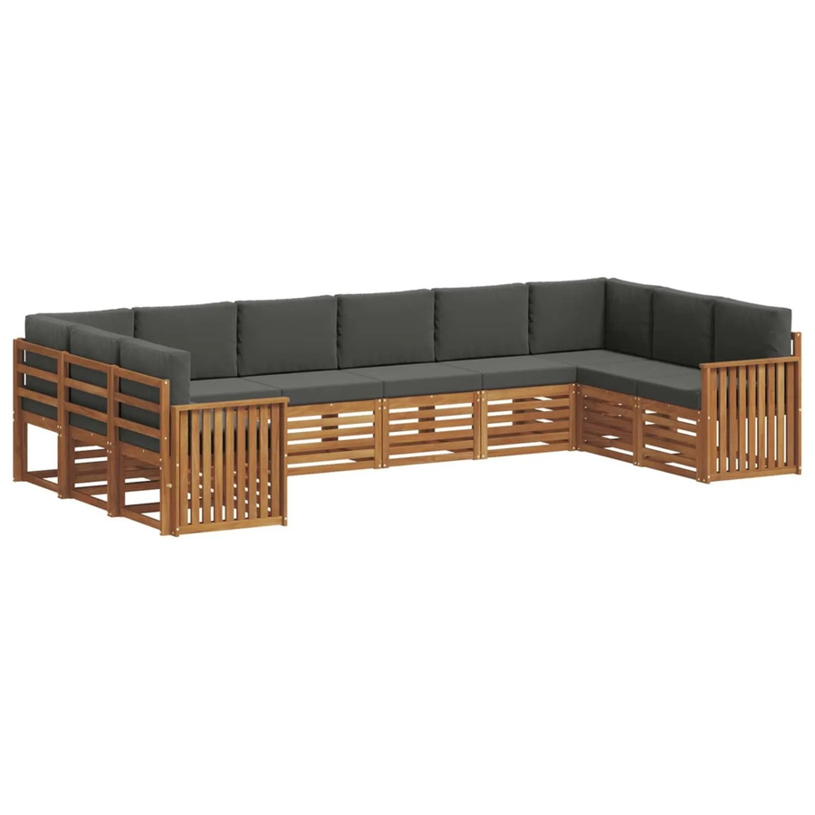 vidaXL Sofagarnitur 10-teilig aus Massivholz Akazie in Natur und Anthrazit mit L-Form und Polsterkissen - Bild 2