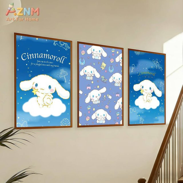 Kayou Sanrio Cinnamoroll Leinwand-Wandkunst, blaues Anime-Poster mit Sternenhimmel- und Wolkenmotiv - Bild 1