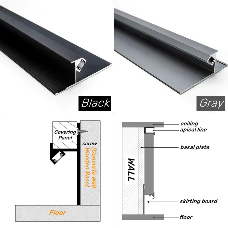Ksdligh Aluminium LED Profil für die versteckte Trockenbau-Fußleiste in Schwarz und Silber mit warmweißem Licht - Bild 3
