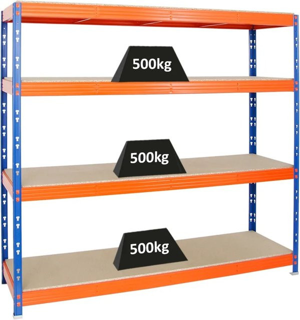 PROREGAL Profi Schwerlastregal Rhino mit 4 verstellbaren Spanplatten-Ebenen, Blau/Orange, H x B x T: 180 x 200 x 60 cm - Bild 1