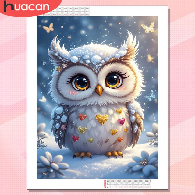 HUACAN Diamant-Kunst-Set Eule im Winter als Mosaik-Bild in Multicolour, B/H: 30 x 20 cm - Bild 1
